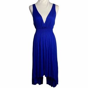 High Low Sleeveless Surplice Maxi Dress L Blue